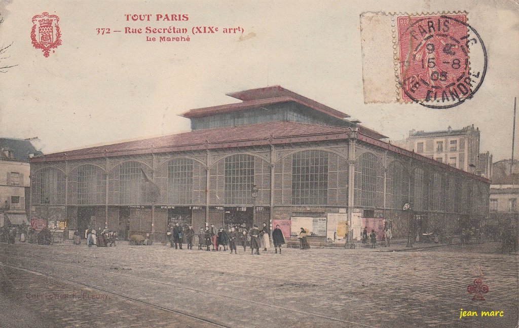 Paris XIXème - Rue Secrétan - Le Marché (1905) Tout Paris 372 colorisée.jpg