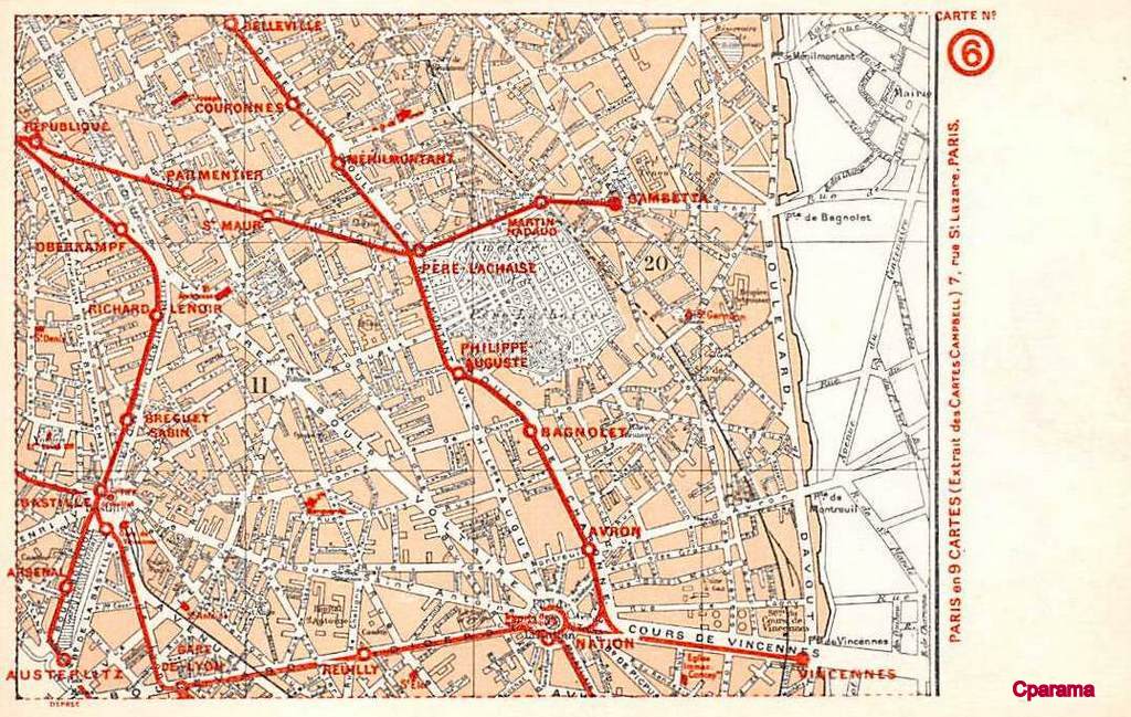 * Plan du 11ème Arrondissement Paris XIe arr. Cartes Postales Anciennes sur CPArama