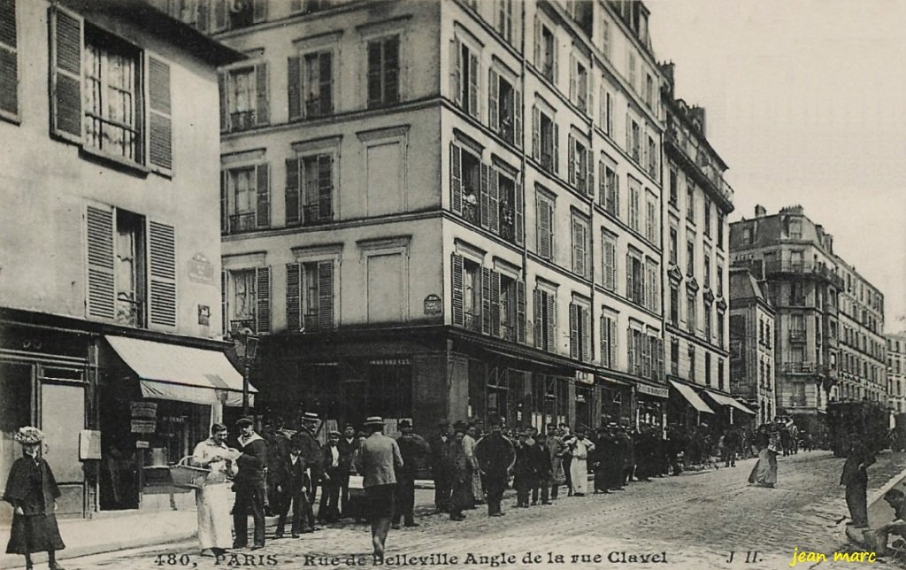 Paris XIXe - Rue de Belleville, angle de la rue Clavel.jpg
