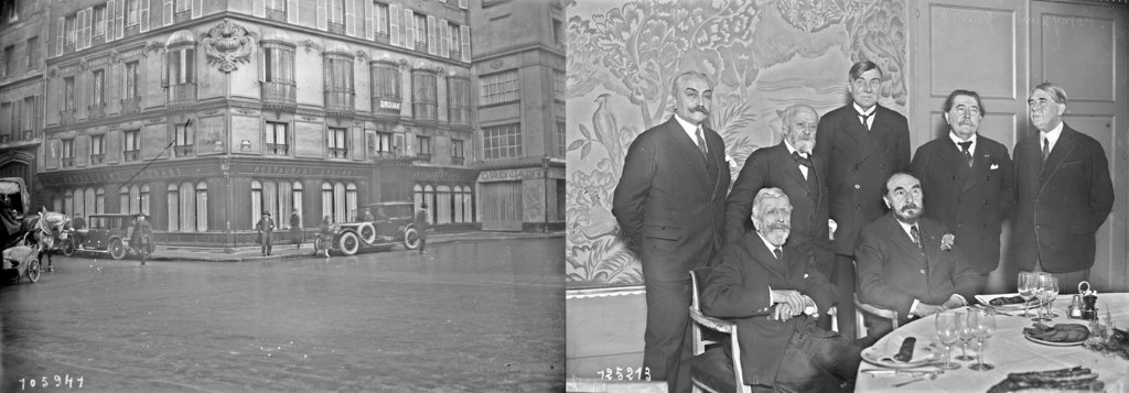 Restaurant Drouant et Académiciens Goncourt au traditionnel repas (cliché Agence Roll 1925 et 1927).jpg