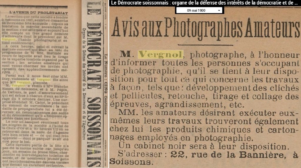 Le démocrate Soissonnais 26 octobre 1899 et 9 mai 1900 Vergnol père et fils, photographes.jpg