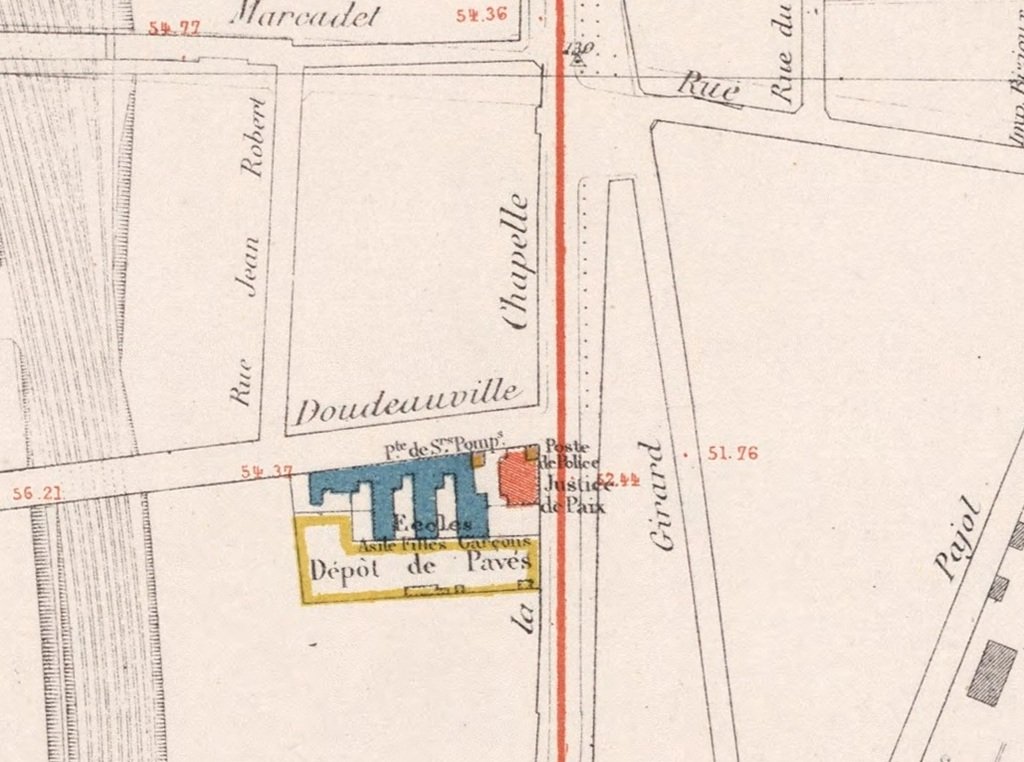 Paris XVIIIe - Rue de la Chapelle - Les Nouvelles Écoles - Atlas du 18e arrt. 1868-1872.jpg