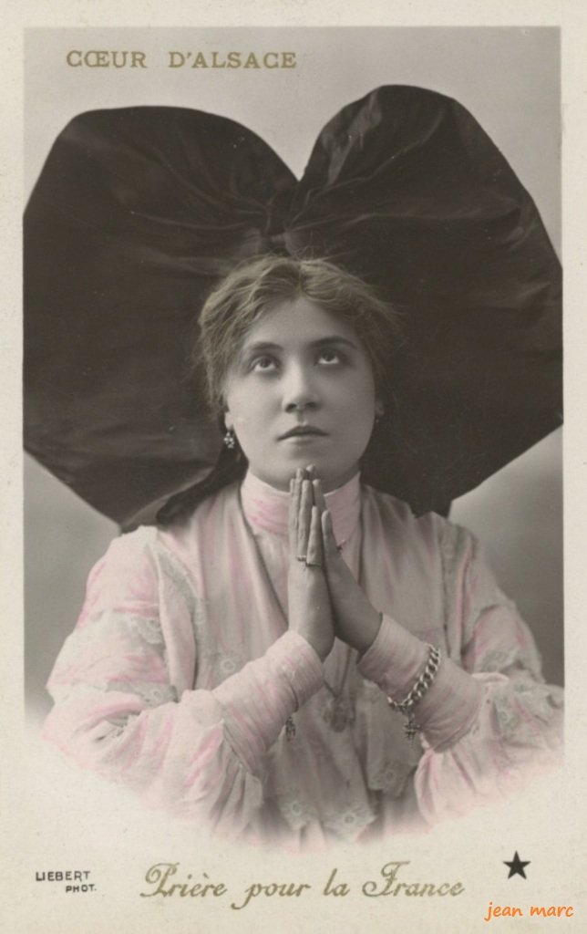 Coeur d'Alsace - Prière pour la France (VBC 3039 Marque Étoile, émaillographie, Photo Liebert) carte patriotique.jpg