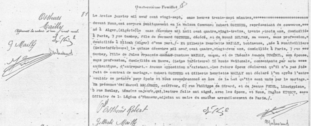Mariage Robert Osthues 13 janvier 1927 dans le 11e.jpg