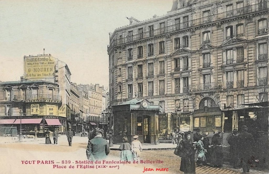 Tout Paris - 839  - Place de l'Église - Station du Funiculaire de Belleville (XIXe arrt.) variante 1  colorisée.jpg