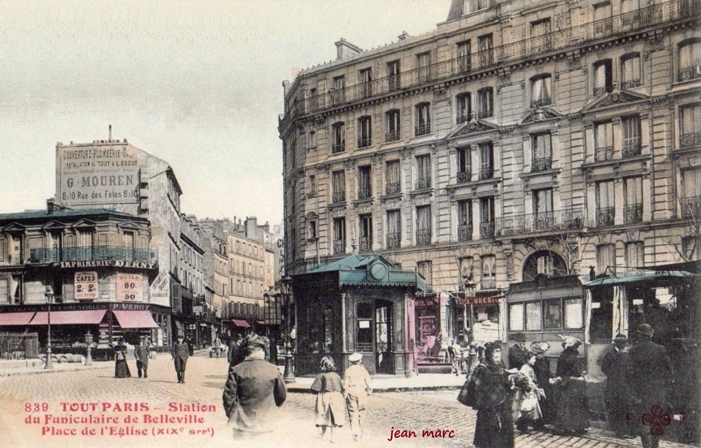 Tout Paris - 839  - Place de l'Église - Station du Funiculaire de Belleville (XIXe arrt.) variante colorisée 2.jpg