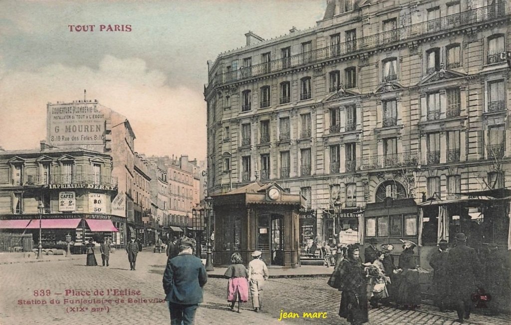 Tout Paris - 839  - Place de l'Église - Station du Funiculaire de Belleville (XIXe arrt.) variante colorisée 3.jpg