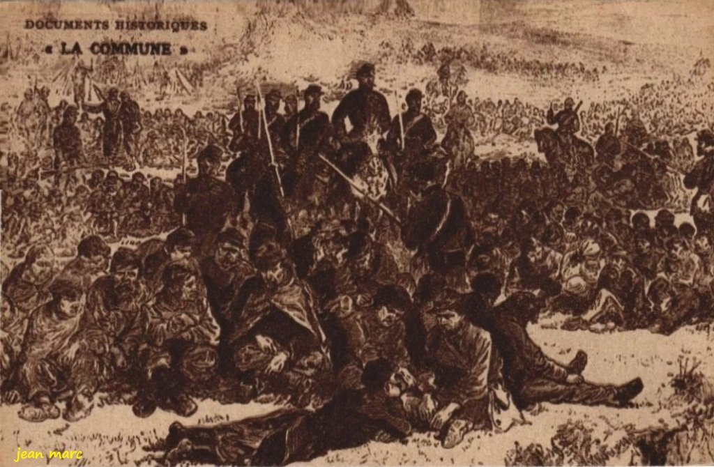 Paris - Buttes Chaumont - Groupe de fédérés de Belleville faits prisonniers et parqués sur les Buttes-Chaumont.jpg