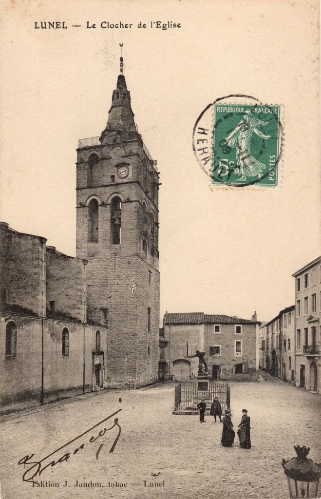 34- LUNEL - Le Clocher de l'Eglise - Edition J. Jaudon, tabac - Lunel - 11-07-26.jpg