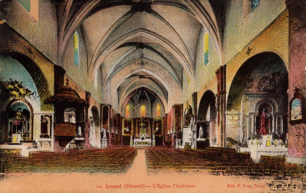 34 - LUNEL - 12 A - L'Eglise l'Intérieur - Edit. F. Pons, Tabac Lunel - 31-07-26.jpg