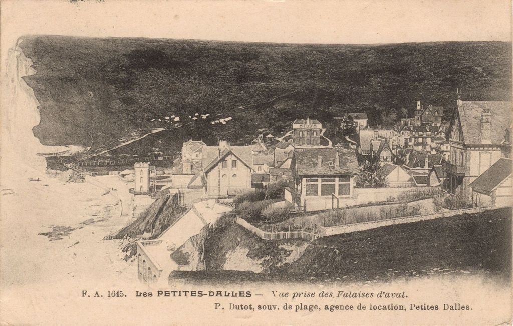 76  - LES PETITES DALLES - F.A. 1645 - Vue prise des Falaises d'aval - P. Dutot Souv. de plage, - PG - 01-10-26.jpg