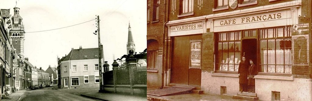 La Gorgue - Hôtel de ville et Grand'Place et Kiosque à musique à droite — Le Café Français et le Cinéma des Variétés.jpg