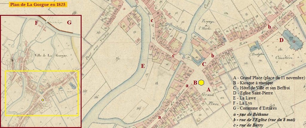 La Gorgue - plan 1825 Grand'Place et Hôtel de ville.jpg