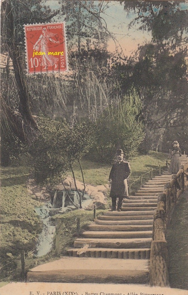 Buttes Chaumont - Allée pittoresque (1911) escalier reliant la route circulaire du lac à l'avenue de la cascade.jpg