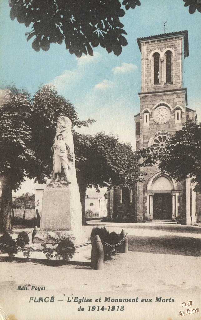 71-Flace-L-Eglise-et-le-Monument-aux-Morts-de-1914-1918-Edit-Poyet-Phototypie-Combier-Macon.jpg