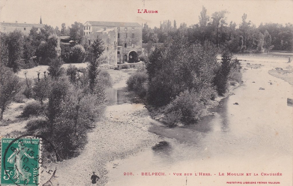 Belpech - Vue sur l'Hers - Le Moulin et la Chaussée.jpg