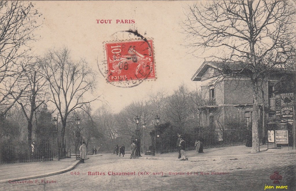 Buttes Chaumont - Entrée de la Rue Fessart (1908) (légende différente).jpg