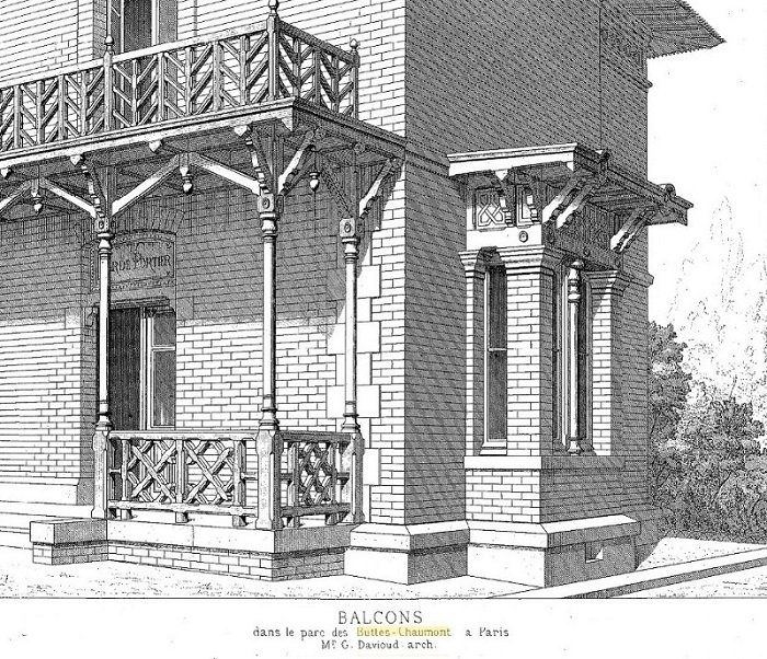 Paris - Buttes-Chaumont - Plan d'entrée du pavillon de Garde Armand Carrel (architecte Davioud).jpg