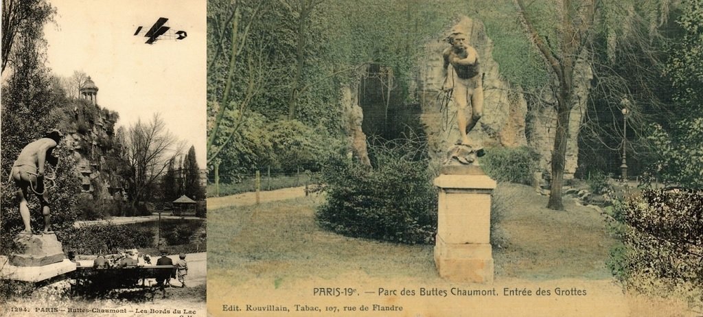 Paris - Buttes-Chaumont - Bords du Lac, le Pilleur de mer - Entrée de la grotte et le Pilleur des mers.jpg