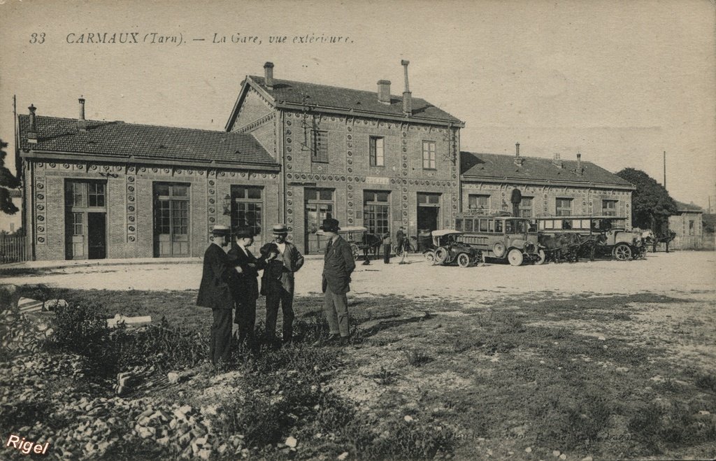 81-Carmaux - La Gare Vue Extérieure - 33 cliche Aillaud __ Edition edit. E . cahuzac,bazar,carmaux.jpg