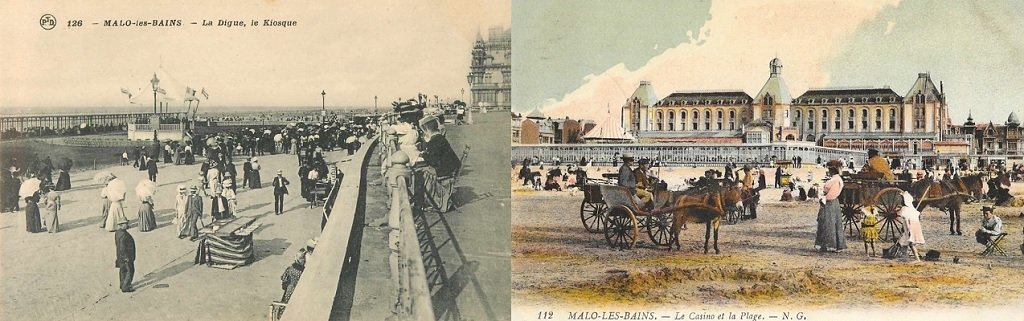 Malo-les-Bains - La digue, le kiosque - Le Casino et la plage, le kiosque à musique.jpg