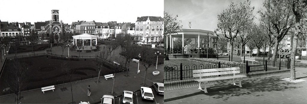 Malo-les-Bains - La Place Turenne, église reconstruite et nouveau Kiosque à musique.jpg