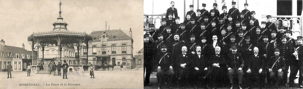 Rosendael - La Place de la Mairie et le Kiosque - Harmonie de Rosendaël en 1912 (cliché José Hars).jpg