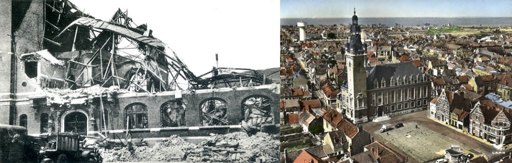 Rosendael - L'Hôtel-de-Ville détruit en mai 1940 (cliché Laarmans et Dasseville) - L'Hôtel de ville reconstruit.jpg