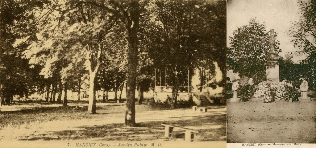 Manciet - Le Jardin Public et le Kiosque à musique - Monument aux morts.jpg