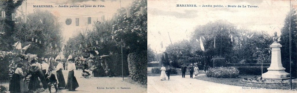 Marennes - Jardin Public un jour de fête - Jardin public et buste Le Terme.jpg