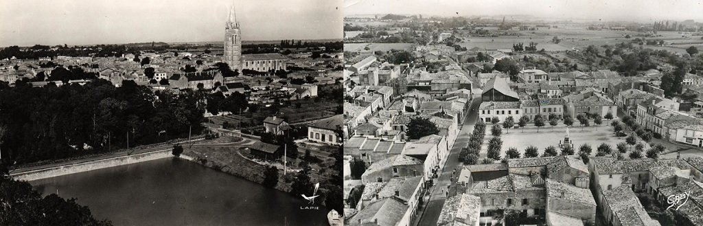 Marennes - Vue aérienne sur le Jardin Public et le bassin d'échouage - Vue de la place Chasseloup-Laubat.jpg