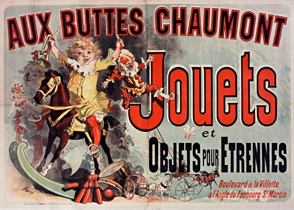 Nouveautés Aux Buttes-Chaumont (affiche 1885, Jules Chéret) jouets.jpg