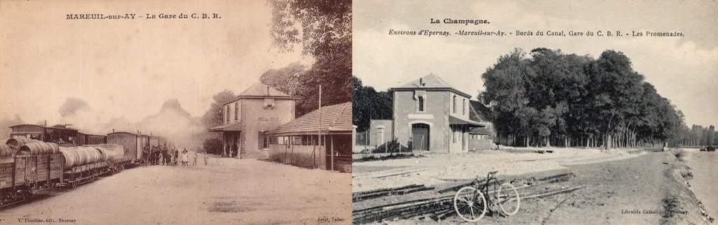 Mareuil sur Ay - La gare du C.B.R. au bord du canal - La gare du C.B.R. et l'entrée des promenades du Jard.jpg