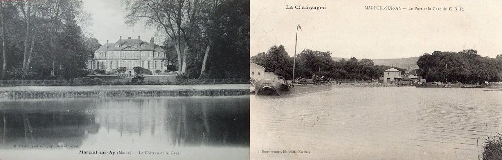 Mareuil sur Ay - Le chateau de Montebello au bord du canal - Le Port, la Gare du C.B.R. et les promenades.jpg