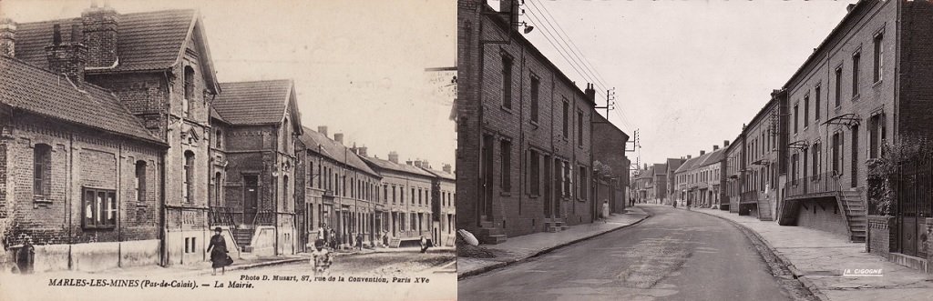 Marles-les-Mines - La mairie rue Pasteur - Rue Pasteur, mairie au fond à droite.jpg