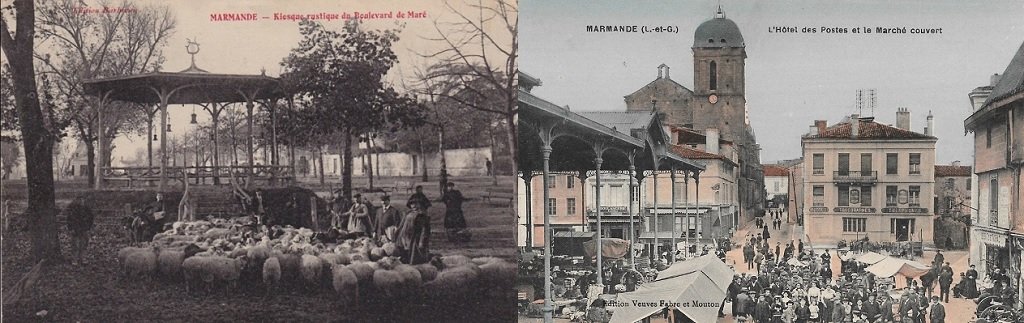 Marmande - Kiosque rustique du boulevard de Maré - Le Marché couvert de la rue Labat.jpg