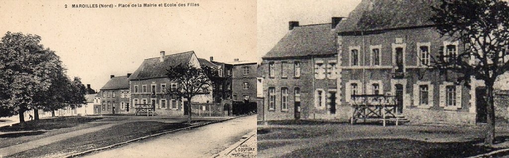 Maroilles - Place de la mairie et Ecole des filles - Kiosque à danser et détail.jpg