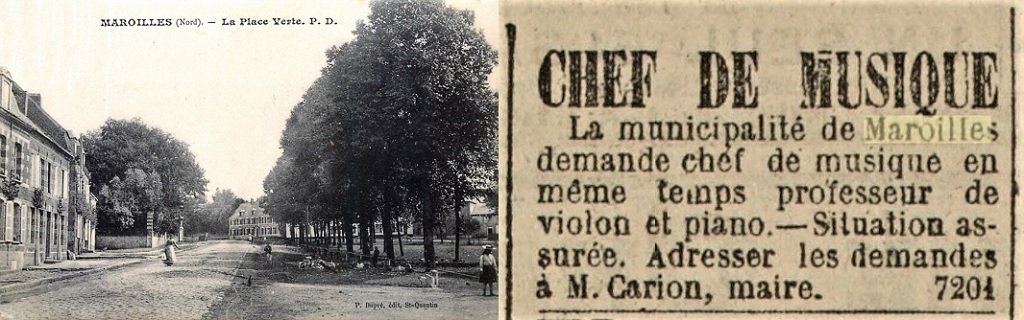 Maroilles - Place Verte - Annonce du 27 mai 1898 pour recherche d'un Chef de musique.jpg