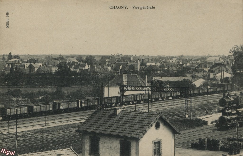 71-Chagny - Vue Générale - Train - Gare - Millot édit.jpg