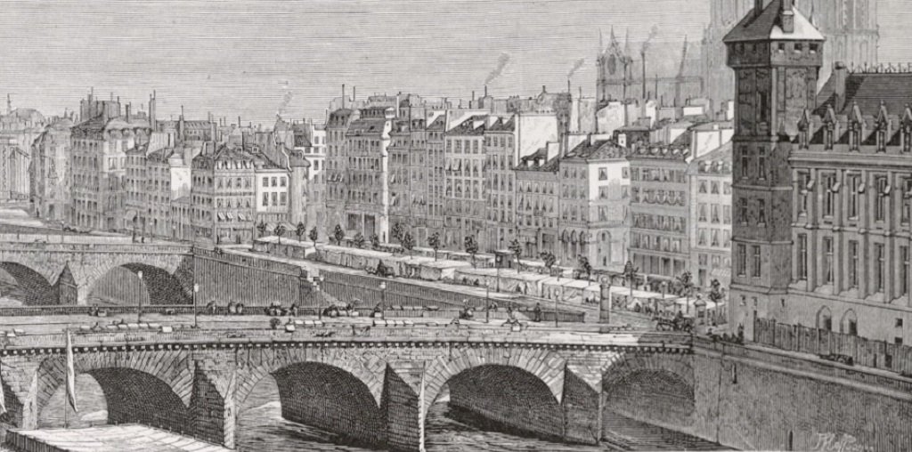 02 Le Marché aux fleurs le long du quai Desaix et le Pont-au-Change vers 1855 (gravure).jpg