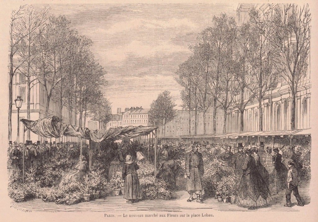 03 Nouveau marché aux fleurs place Lobau en 1866 (Le monde Illustré 22 décembre 1866).jpg