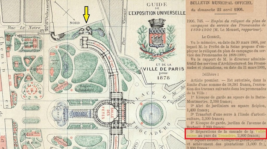 La Vallée Suisse (exposition 1878) - 22 avril 1906 réparations cascade de la Vallée Suisse du Trocadéro.jpg