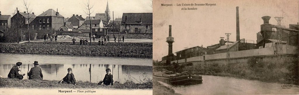 Marpent - La Place publique au bord de la Sambre - Les Usines Baume et Marpent sur la Sambre.jpg