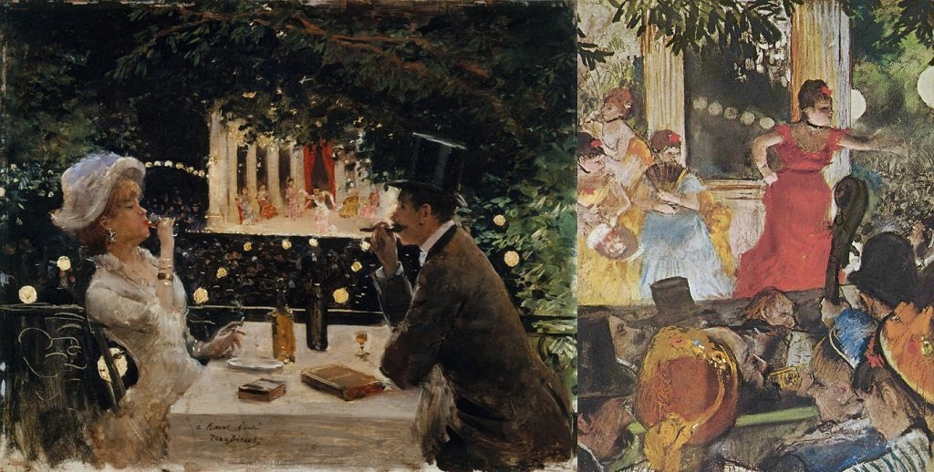 03 Diner aux Ambassadeurs (Jean Béraud 1882) - Café des Ambassadeurs Edgar Degas 1877).jpg