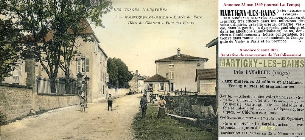 Martigny-les-Bains - Hôtel du Château et entrée du Parc côté village - Annonces 1869 et 1871.jpg