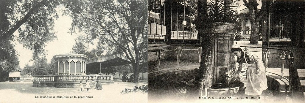 Martigny-les-Bains - Le Kiosque de la Musique et le Promenoir - La Source Lithinée et le Kiosque à musique.jpg