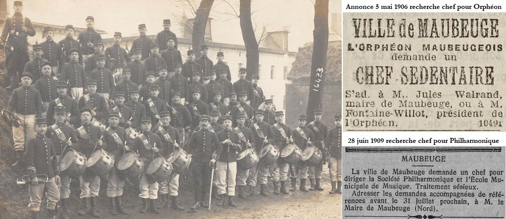 Maubeuge - Musique du 145e régiment d'infanterie devant la Caserne Joyeuse - Annonce recherches chef.jpg