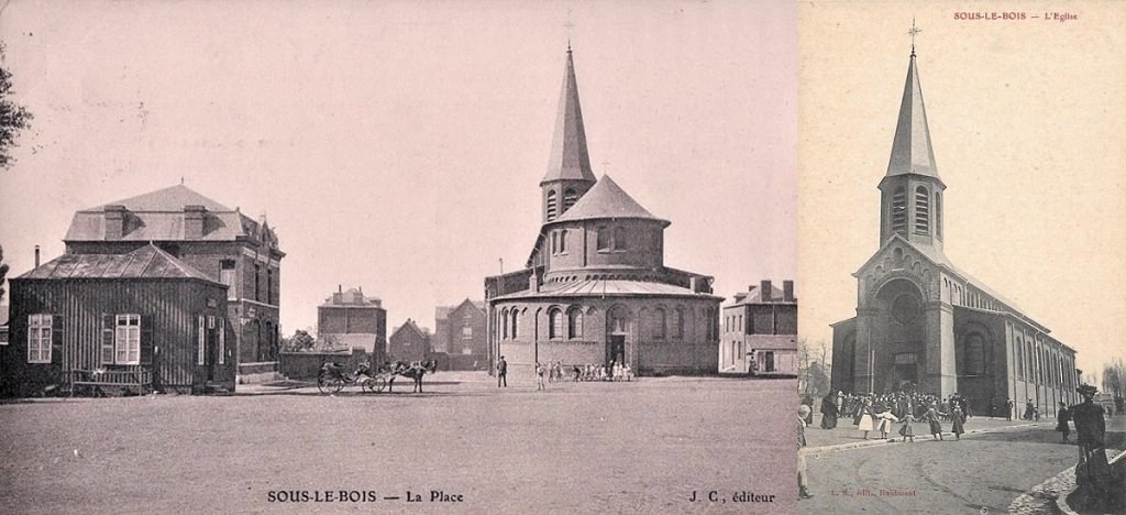 Maubeuge Sous-le-Bois - La Place (de l'Industrie) et l'Eglise - Eglise Notre-Dame du Tilleul.jpg