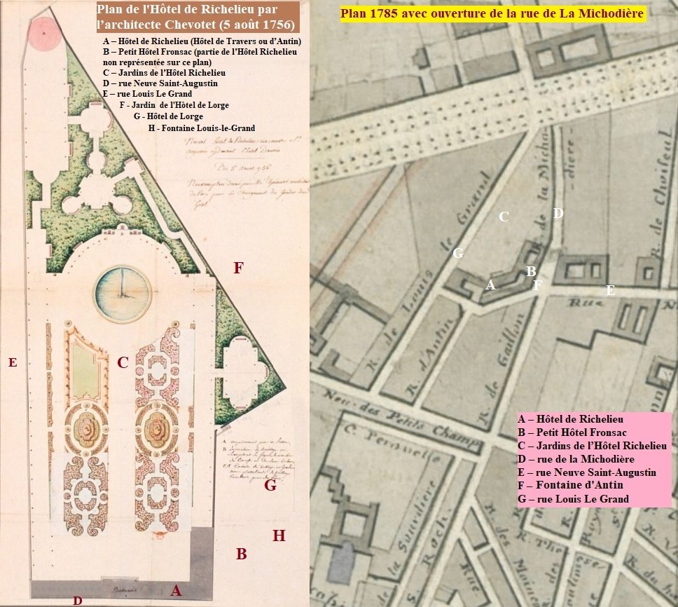 03 Plan 5 août 1756 Hôtel de Richelieu - Plan 1785 ouverture rue de La Michodière.jpg