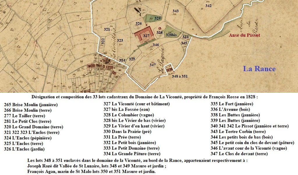 02 La Vicomté plan 1828 et composition des lots cadastraux.jpg